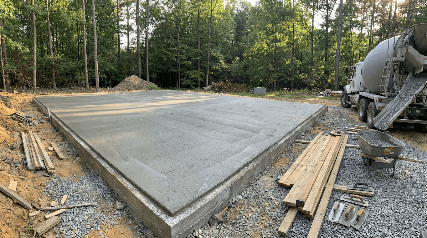 Top Goat building base rail positioned on a concrete foundation
